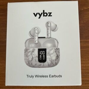 Vybz Wireless Earbuds - White Marble